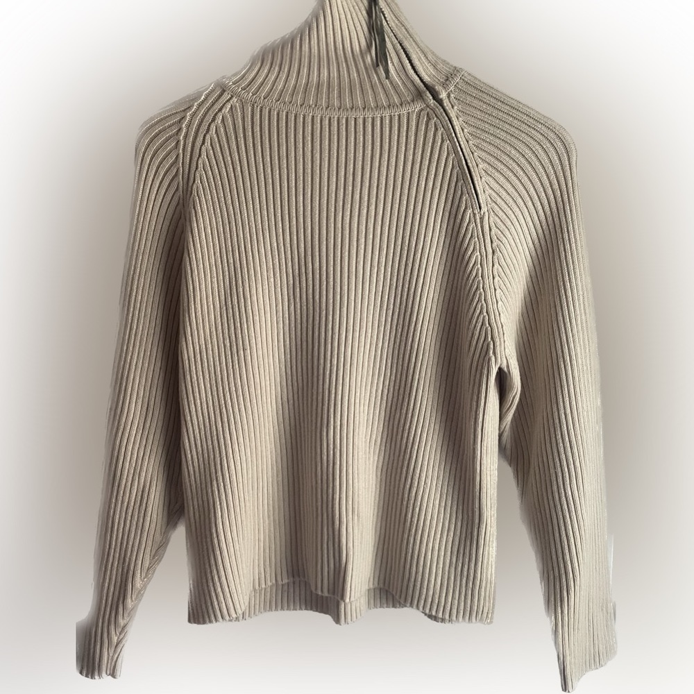 SPANNER ribbed knit funnel neck side zip beige pullover size large